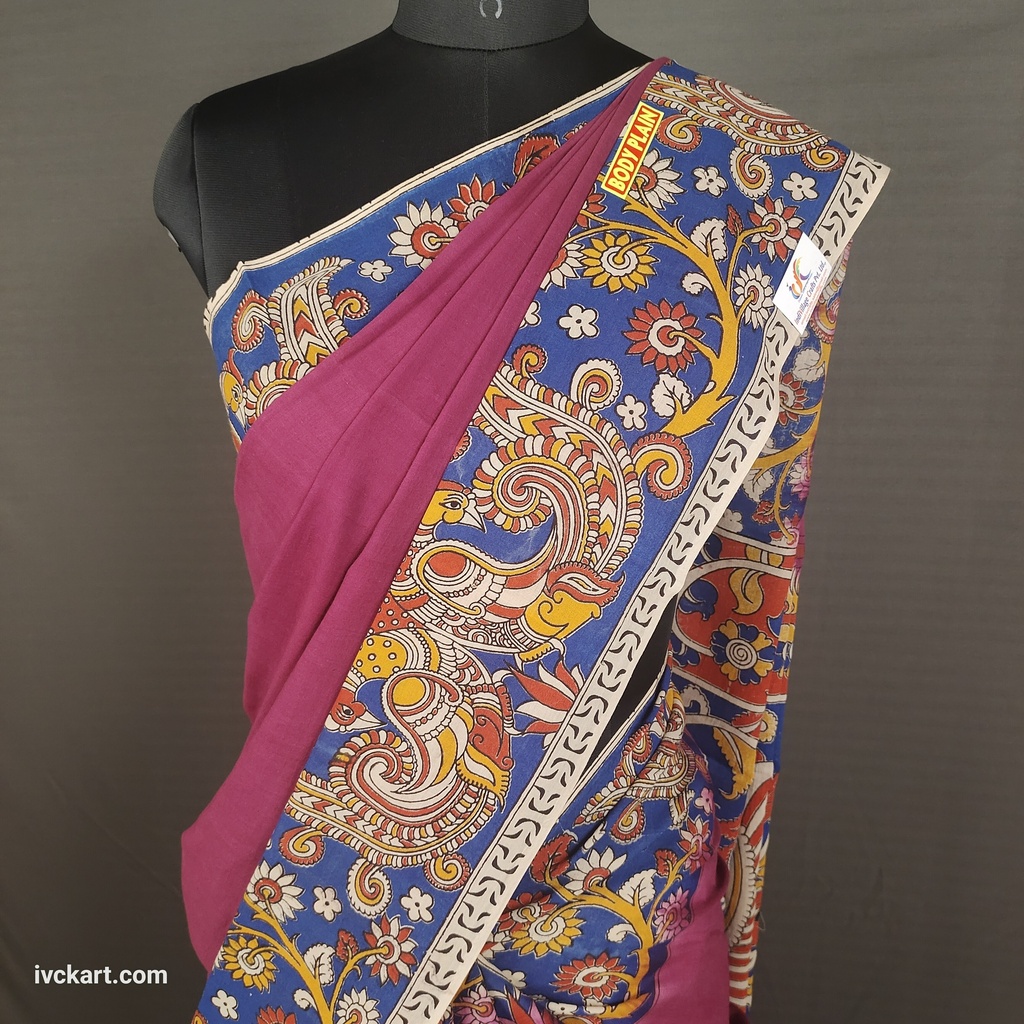 [KLSS23PURPLCL] Kalamkari Hand Block Silk Saree