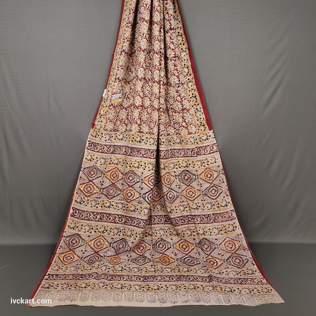 [KLSSCRAMRED] Kalamkari Hand Block Silk Saree