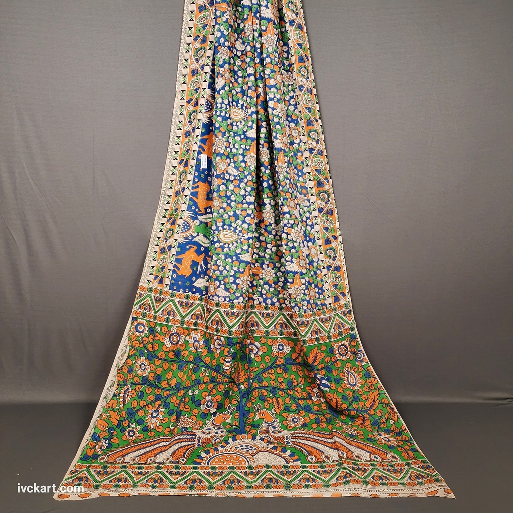 [KLSSMULTICL] Kalamkari Hand Block Silk Saree