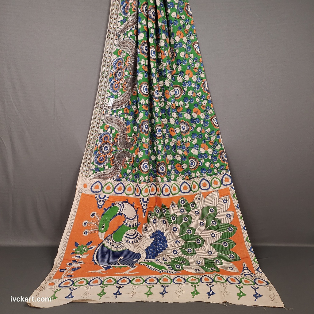[KLSSGRORNBL] Kalamkari Hand Block Silk Saree
