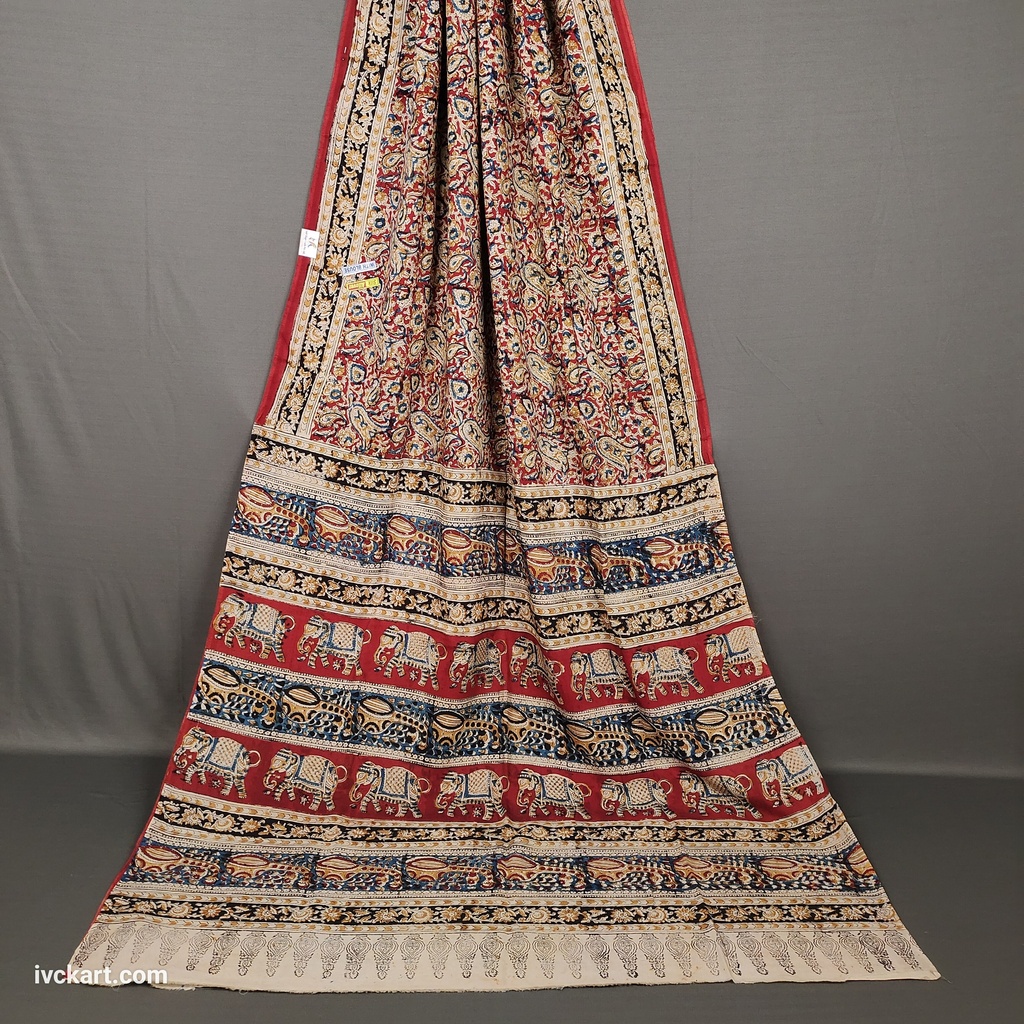 [KLSSBLCRMRD] Kalamkari Hand Block Silk Saree