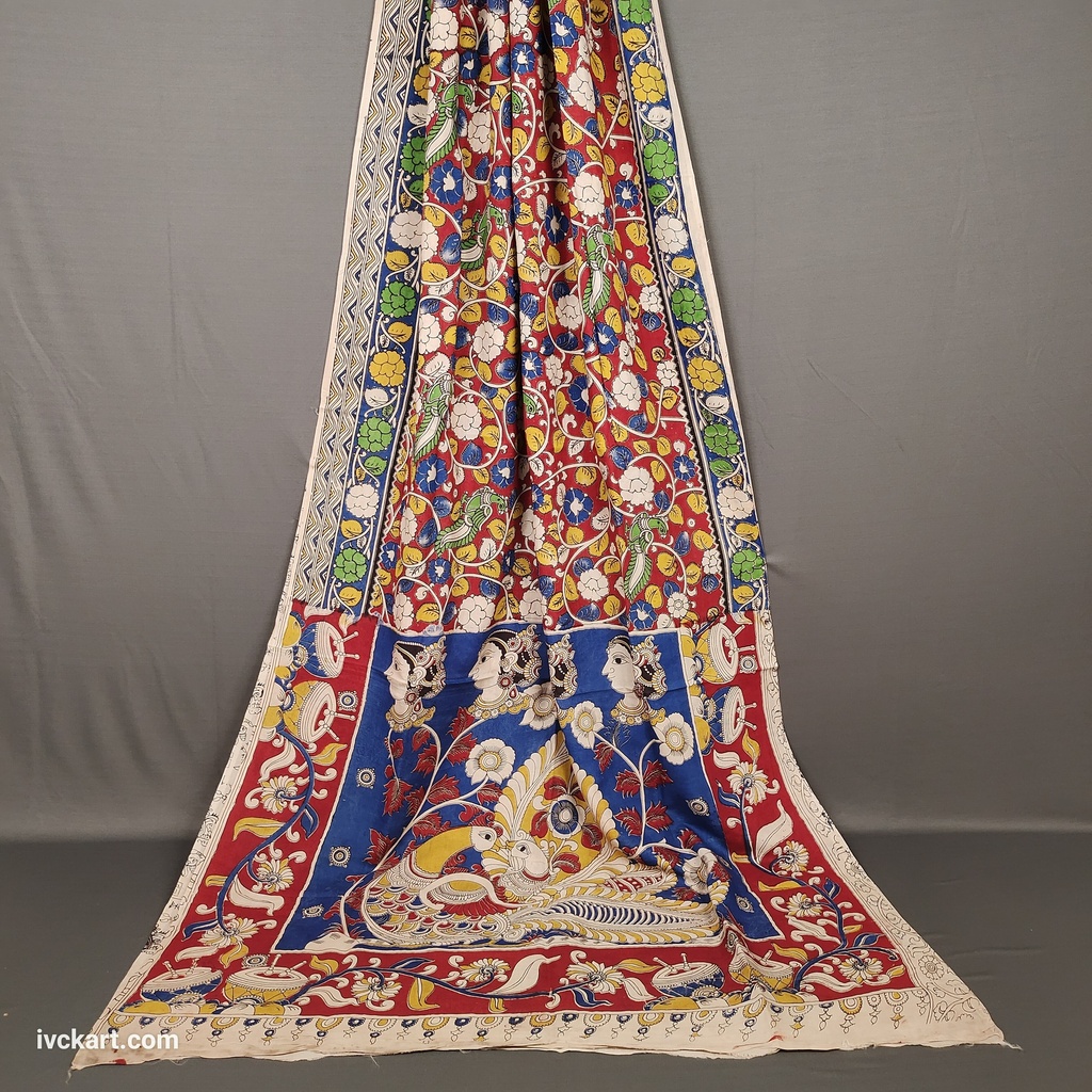 [KLSSBLRDGRY] Kalamkari Hand Block Silk Saree