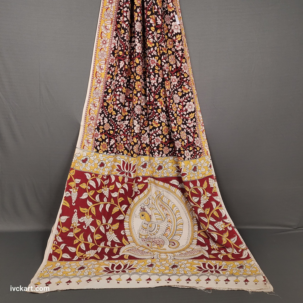 [KLSSBLRDYEL] Kalamkari Hand Block Silk Saree