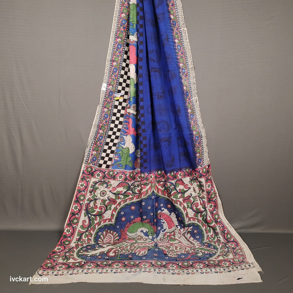 [KLSSBLUEMLT] Kalamkari Hand Block Silk Saree