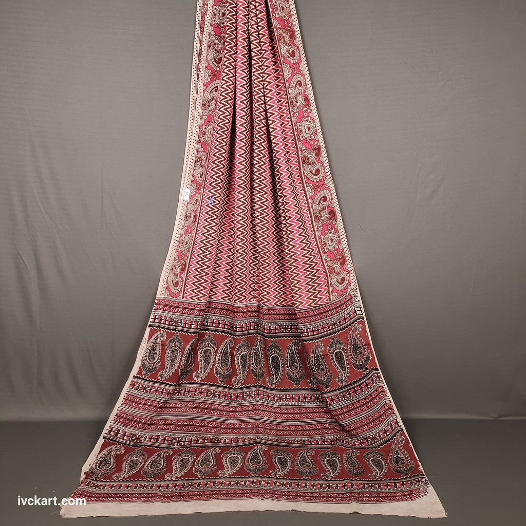 [KLSSPINKCRM] Kalamkari Hand Block Silk Saree