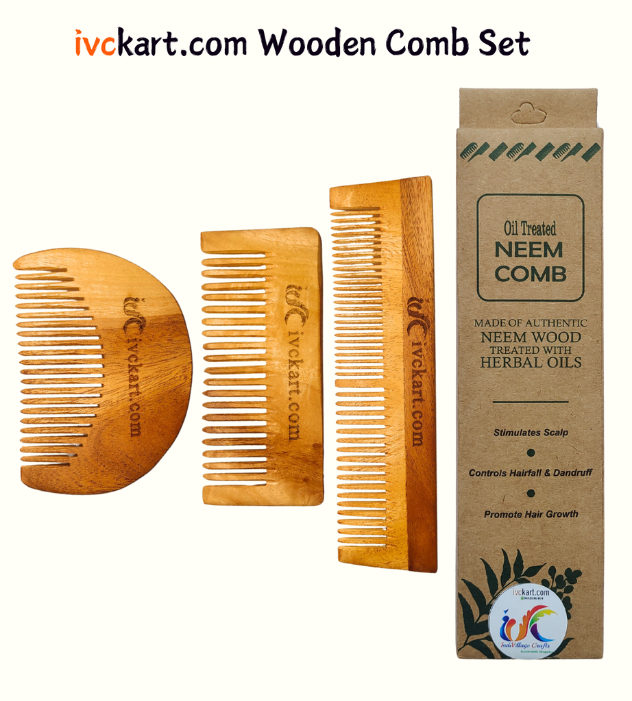 [IVCKNWBSDC] Kacchi Neem Wooden Beard+Shampoo+Dual Tooth Comb