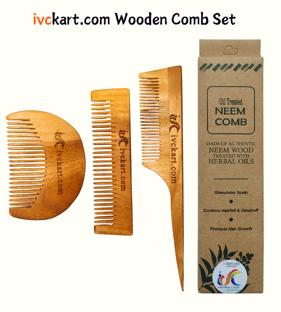[IVCKNWBPTC] Kacchi Neem Wooden Beard+Pocket+Tail Comb
