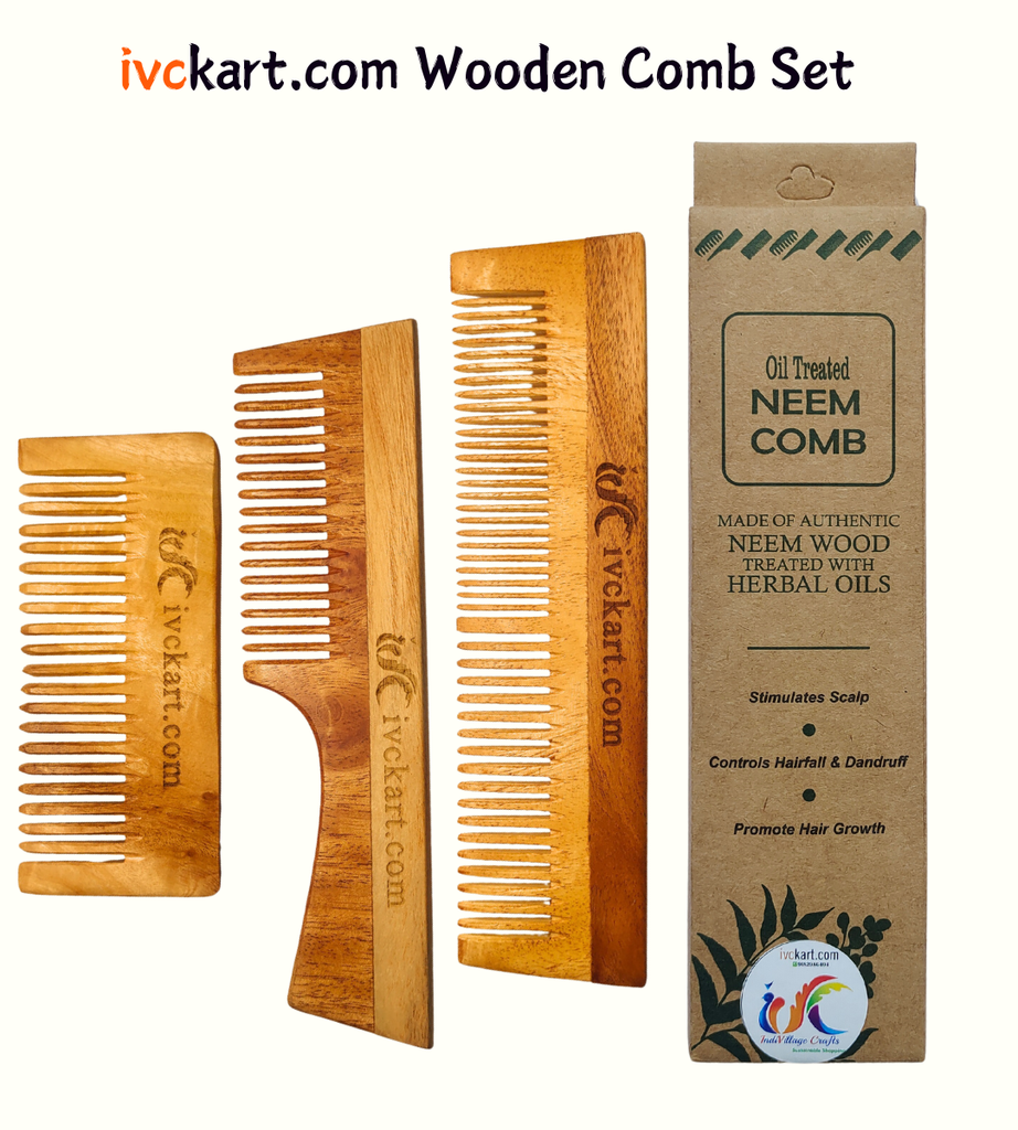 [IVCKNWSHDC] Kacchi Neem Wooden Shampoo+Handle+Dual Tooth Comb