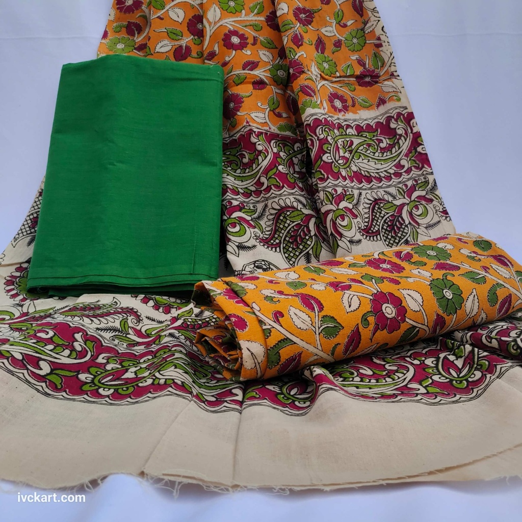 [KLKCDMYG] Handwoven Kalamkari Cotton Dress Materials 