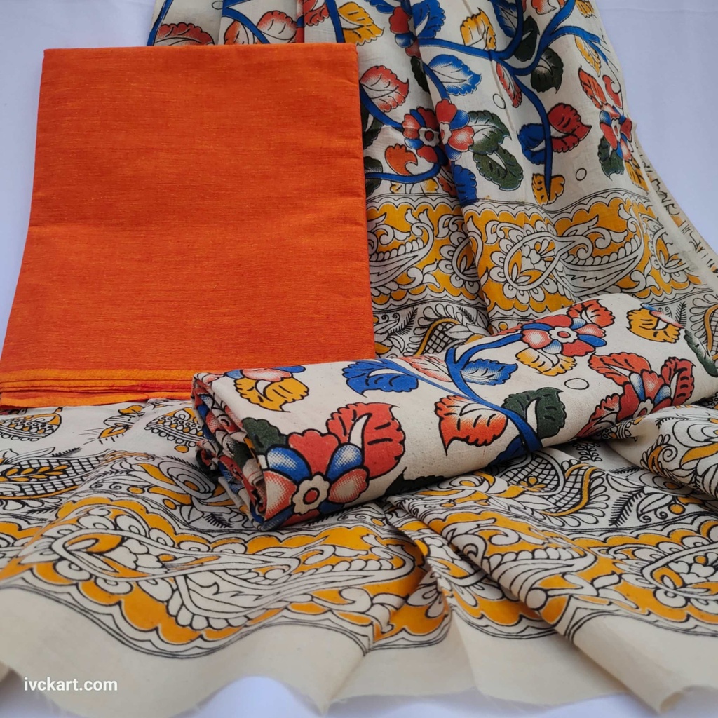 [KLKCDMBO] Handwoven Kalamkari Cotton Dress Materials 